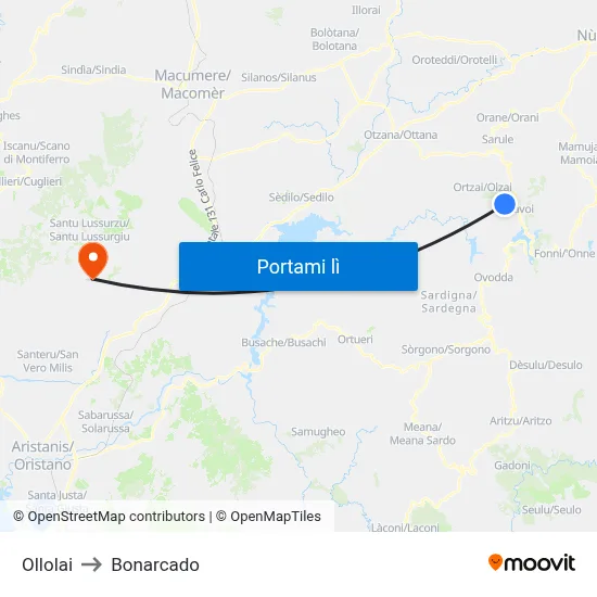 Ollolai to Bonarcado map