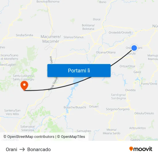 Orani to Bonarcado map