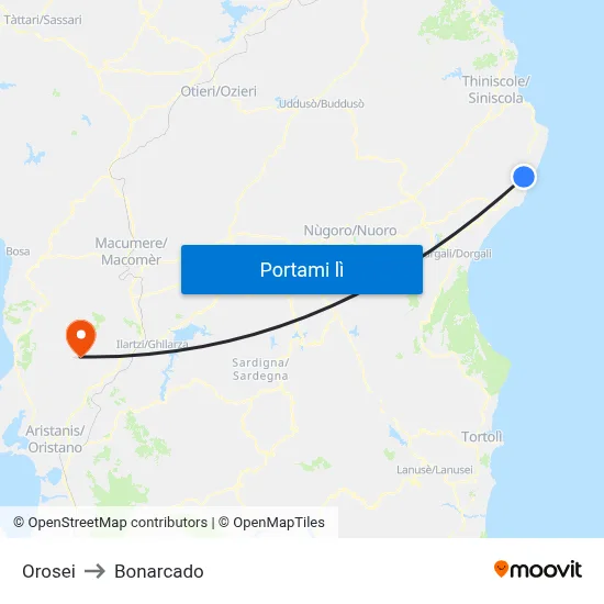 Orosei to Bonarcado map