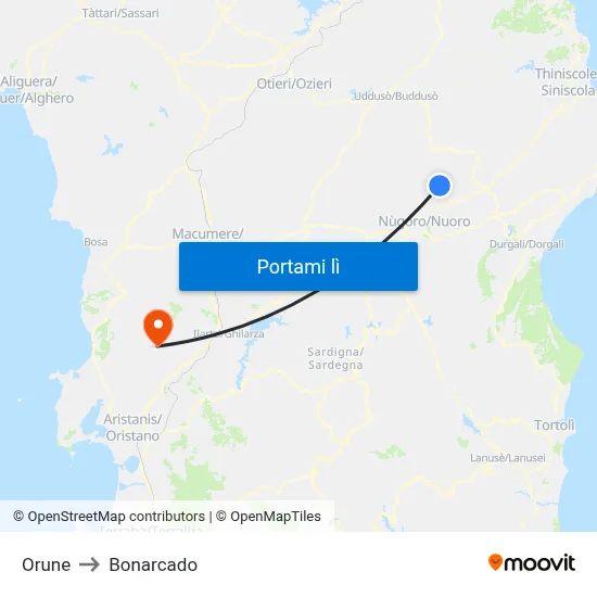 Orune to Bonarcado map