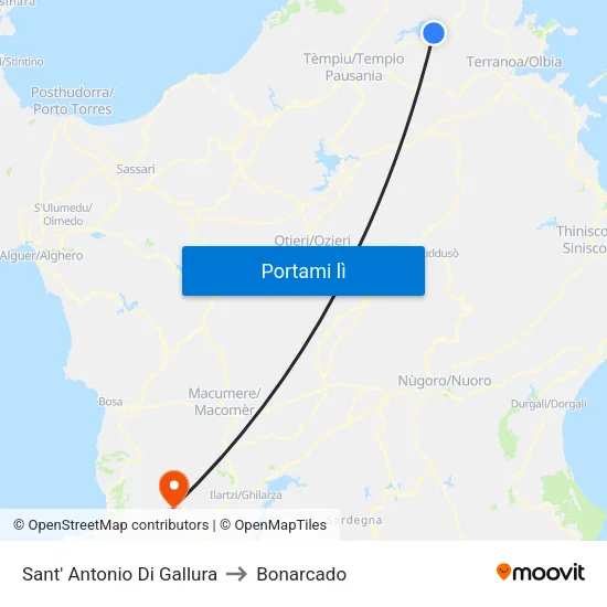 Sant' Antonio Di Gallura to Bonarcado map