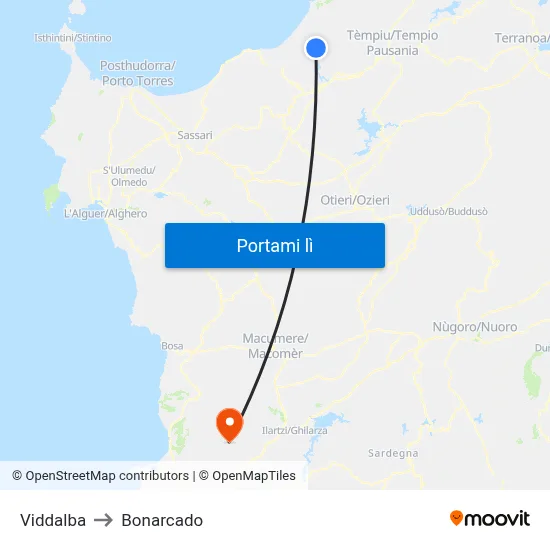 Viddalba to Bonarcado map