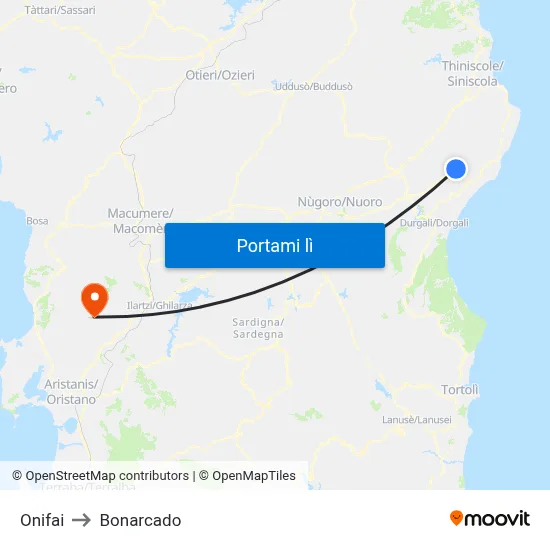 Onifai to Bonarcado map