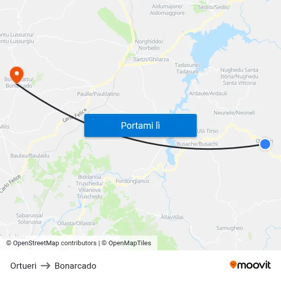Ortueri to Bonarcado map