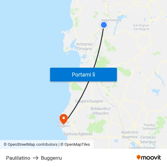 Paulilatino to Buggerru map