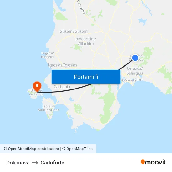 Dolianova to Carloforte map