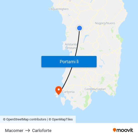 Macomer to Carloforte map