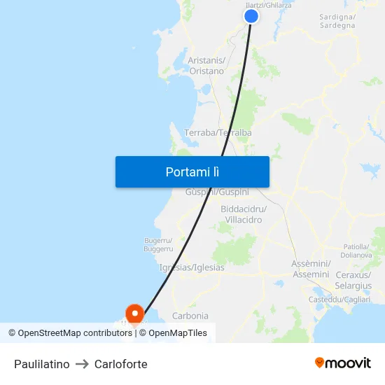 Paulilatino to Carloforte map