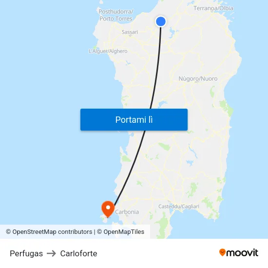Perfugas to Carloforte map