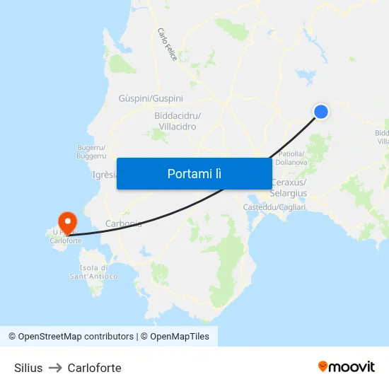 Silius to Carloforte map