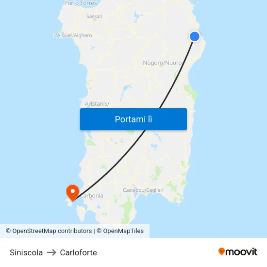 Siniscola to Carloforte map