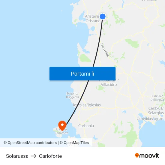 Solarussa to Carloforte map