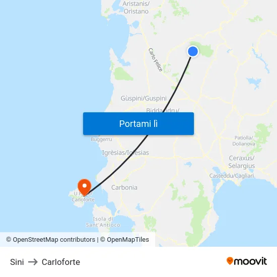 Sini to Carloforte map