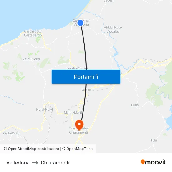 Valledoria to Chiaramonti map