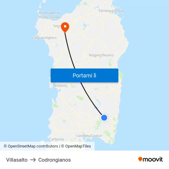 Villasalto to Codrongianos map