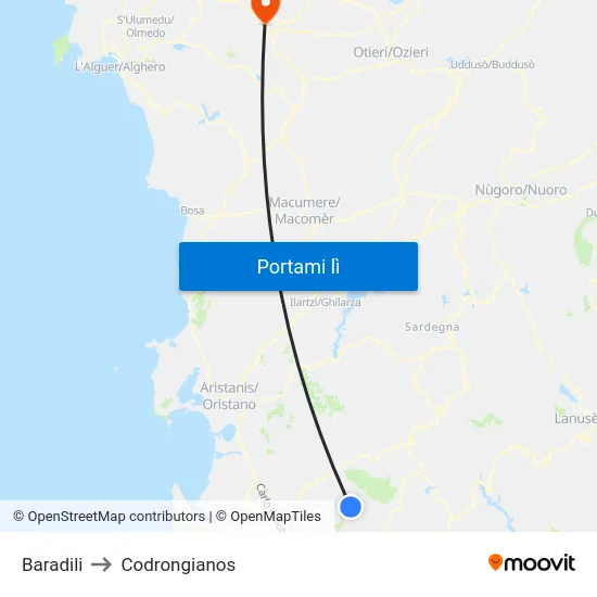Baradili to Codrongianos map