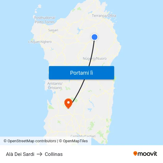 Alà Dei Sardi to Collinas map