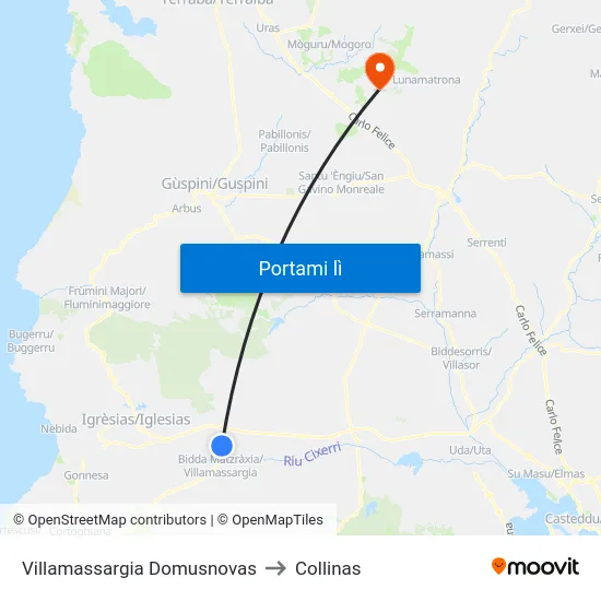Villamassargia Domusnovas to Collinas map