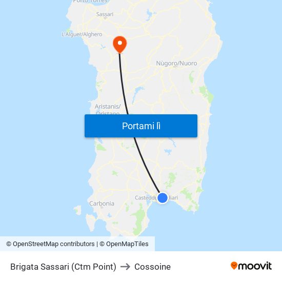 Brigata Sassari (Ctm Point) to Cossoine map