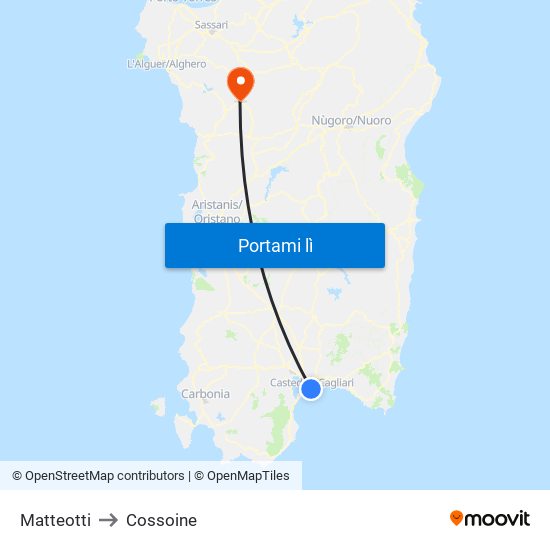 Matteotti to Cossoine map