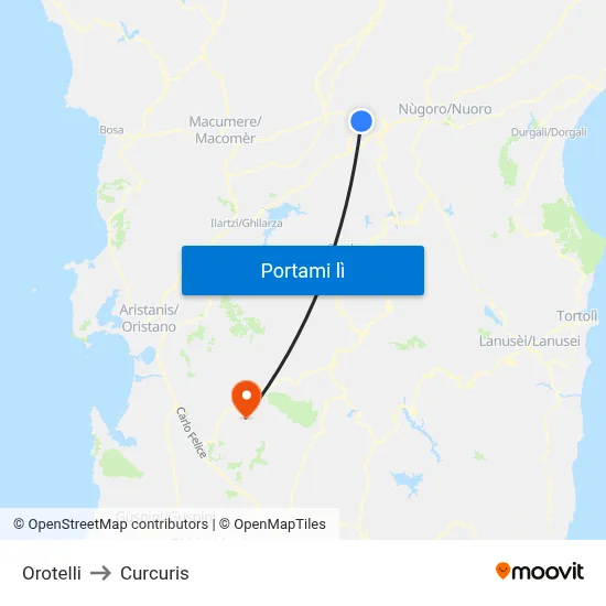 Orotelli to Curcuris map