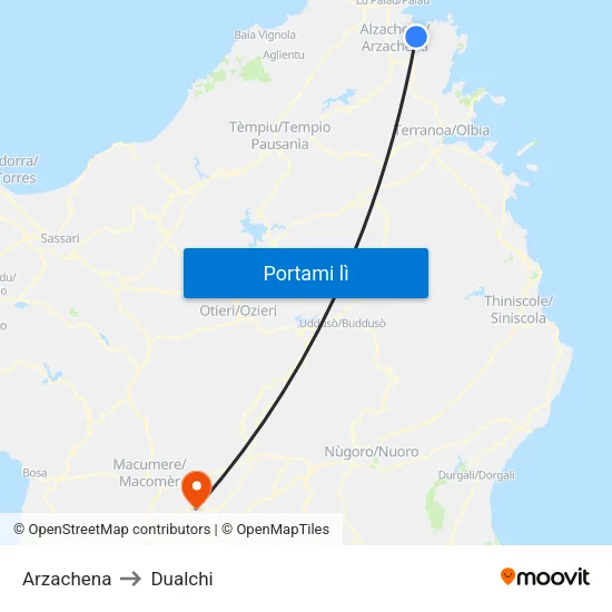 Arzachena to Dualchi map