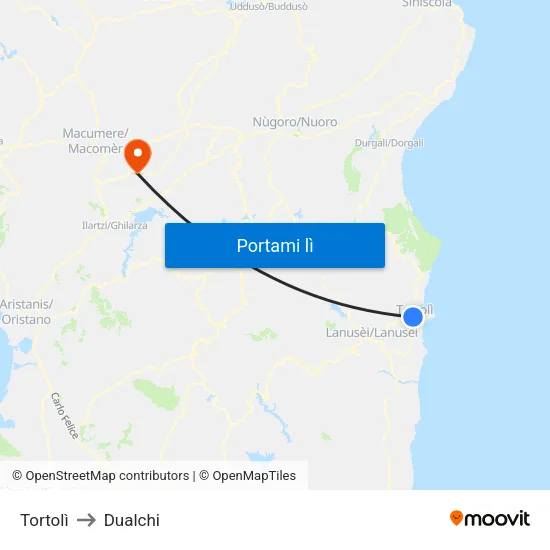 Tortolì to Dualchi map