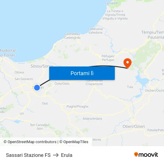 Sassari Stazione FS to Erula map