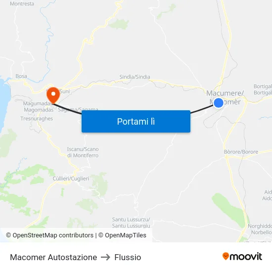 Macomer Autostazione to Flussio map