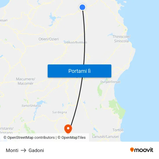 Monti to Gadoni map