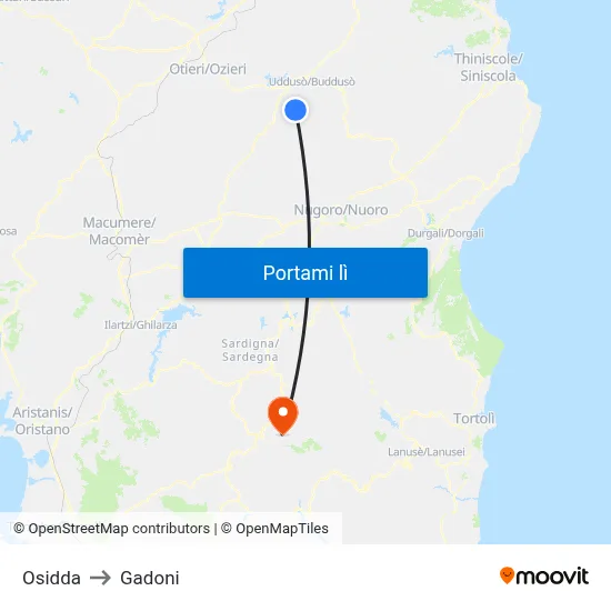 Osidda to Gadoni map