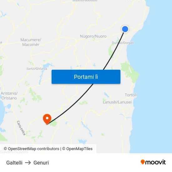 Galtelli to Genuri map