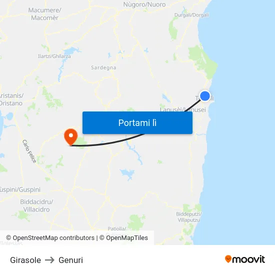 Girasole to Genuri map