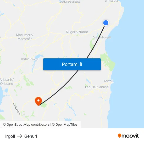 Irgoli to Genuri map
