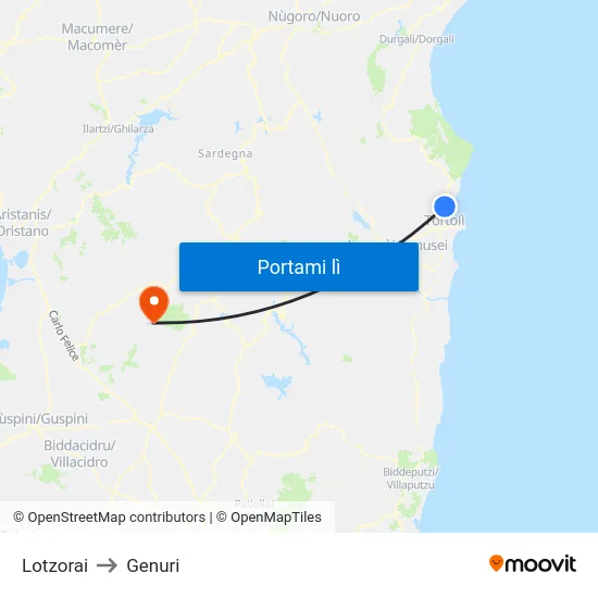 Lotzorai to Genuri map