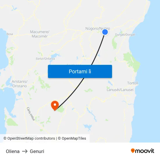 Oliena to Genuri map