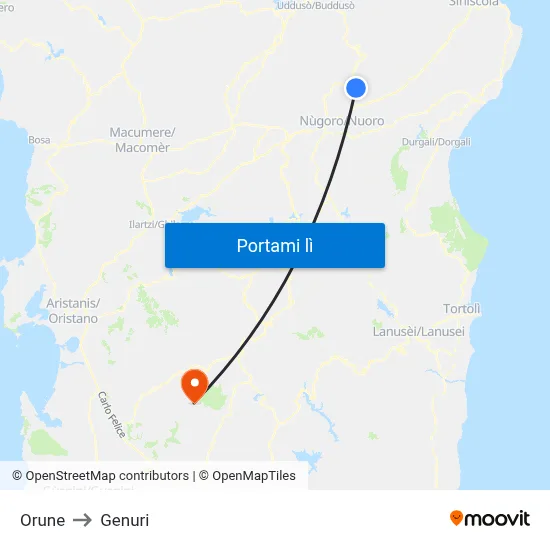 Orune to Genuri map