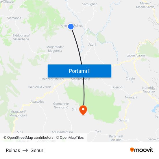 Ruinas to Genuri map