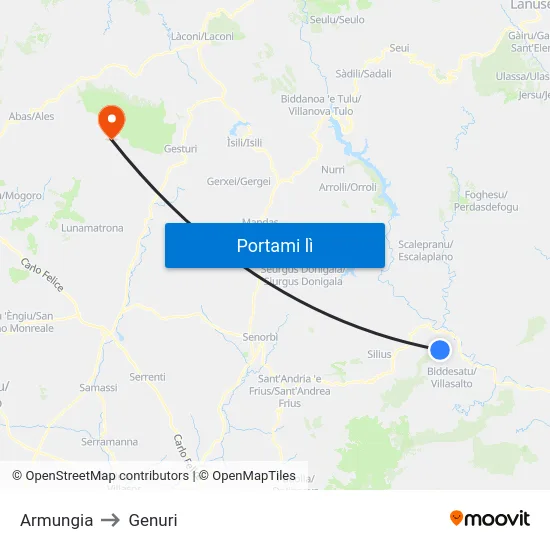 Armungia to Genuri map