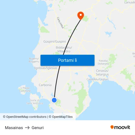 Masainas to Genuri map