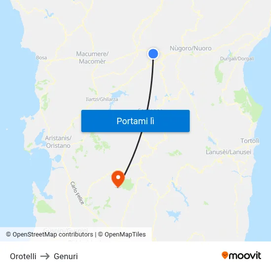 Orotelli to Genuri map
