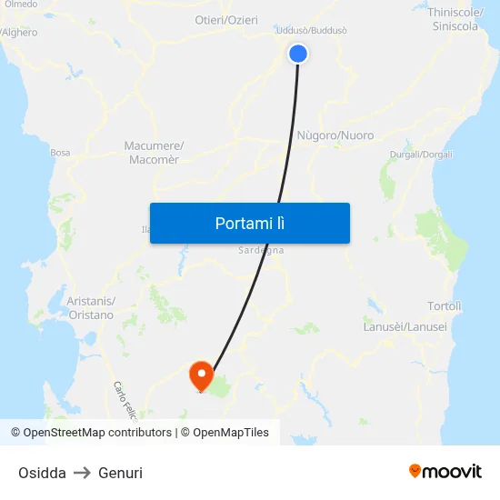 Osidda to Genuri map