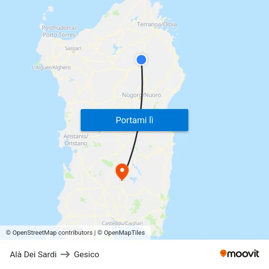 Alà Dei Sardi to Gesico map
