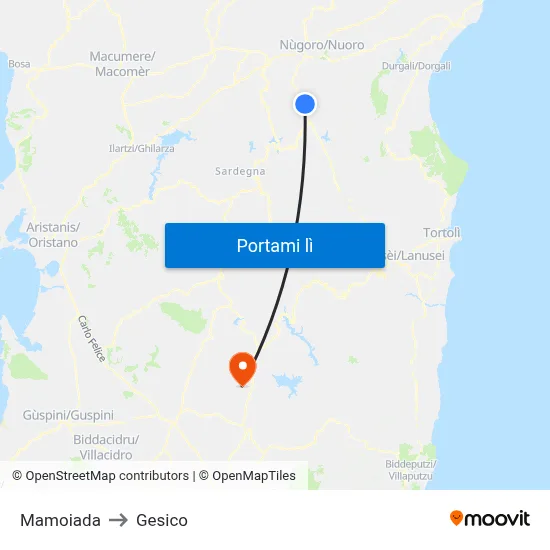 Mamoiada to Gesico map
