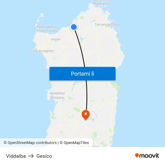 Viddalba to Gesico map