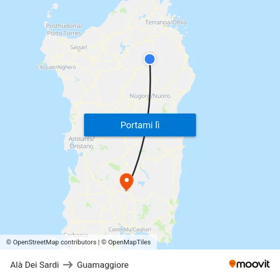 Alà Dei Sardi to Guamaggiore map