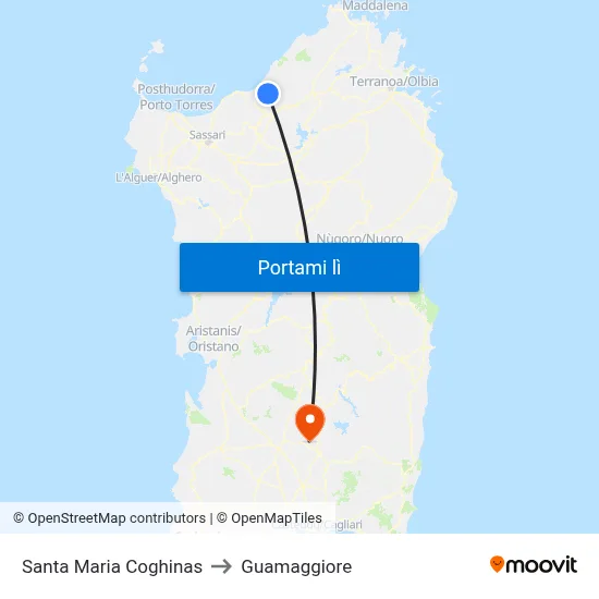 Santa Maria Coghinas to Guamaggiore map
