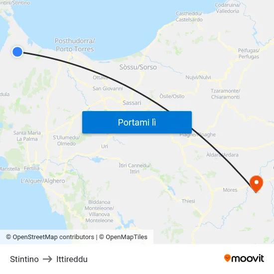 Stintino to Ittireddu map