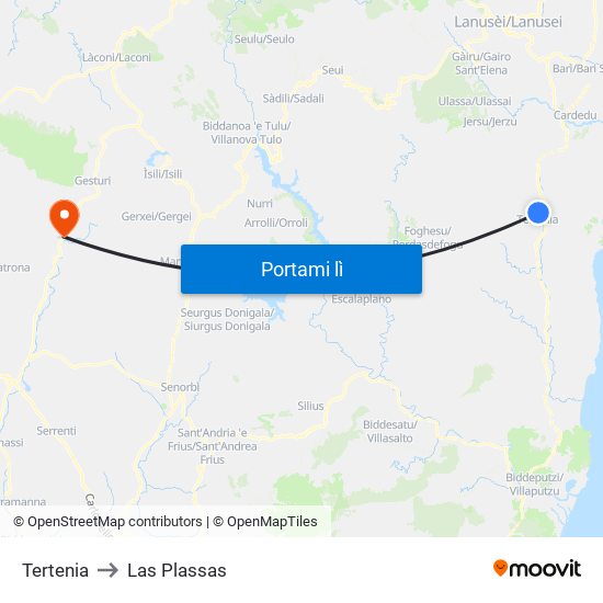 Tertenia to Las Plassas map