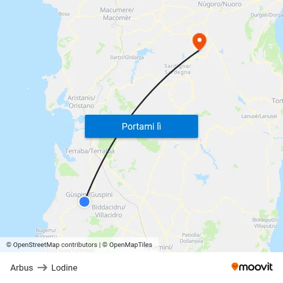 Arbus to Lodine map